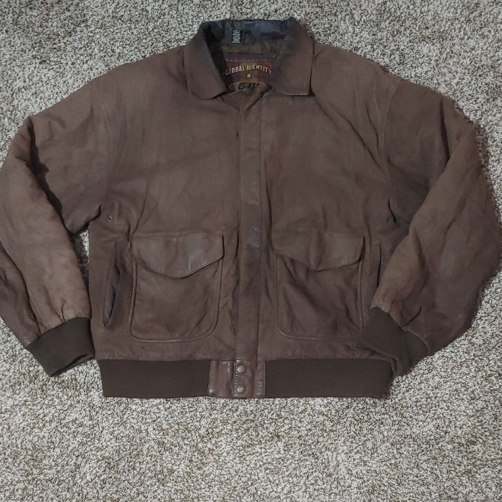 VTG Men's G-III Brown Leather Bomber Jacket Global Identity Size L